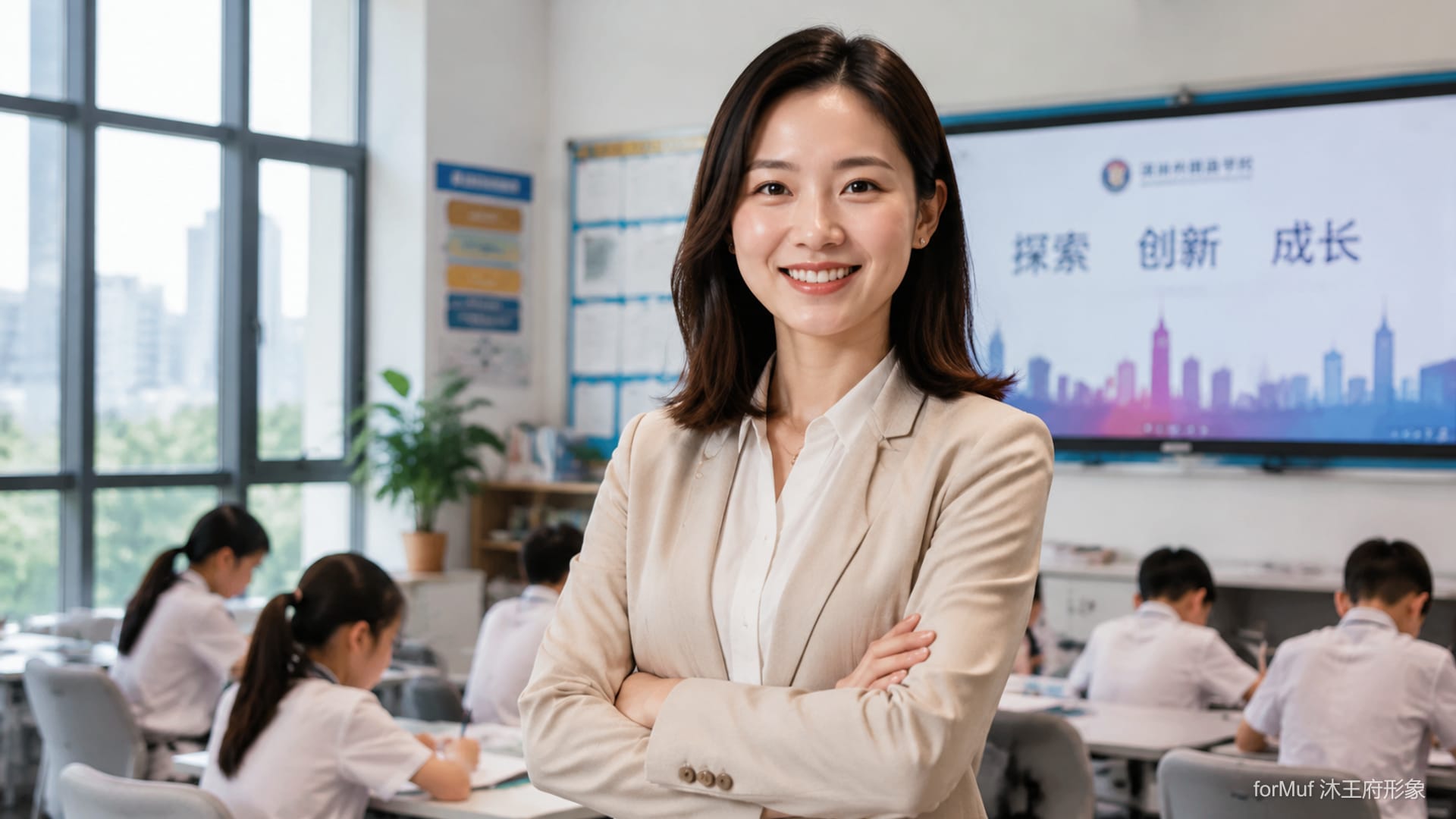 教师形象照拍摄，在教室场景中展示亲和力和专业度的教学形象